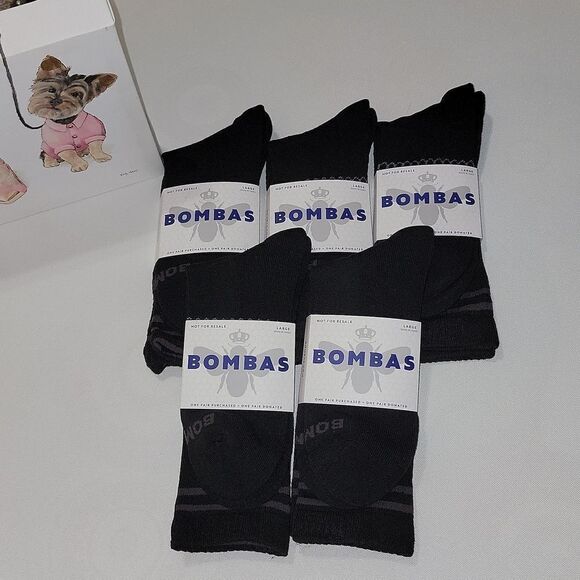 Bombas Men's Large 9.5-13 US Men Black Calf Socks Bee Lot of 5 Pair